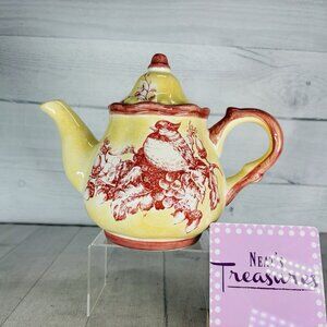Maxcera ROSE TOILE Pink Decals Bird Nest Yellow Lidded 7 Cups Ceramic Teapot
